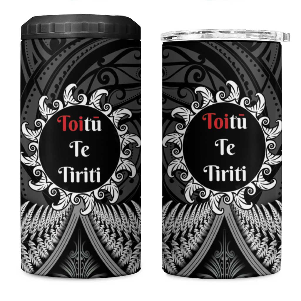 Toitu Te Tiriti Aotearoa Silver Fern 4 in 1 Can Cooler Tumbler Maori Pattern LT01 One Size: 16 oz Black - Polynesian Pride