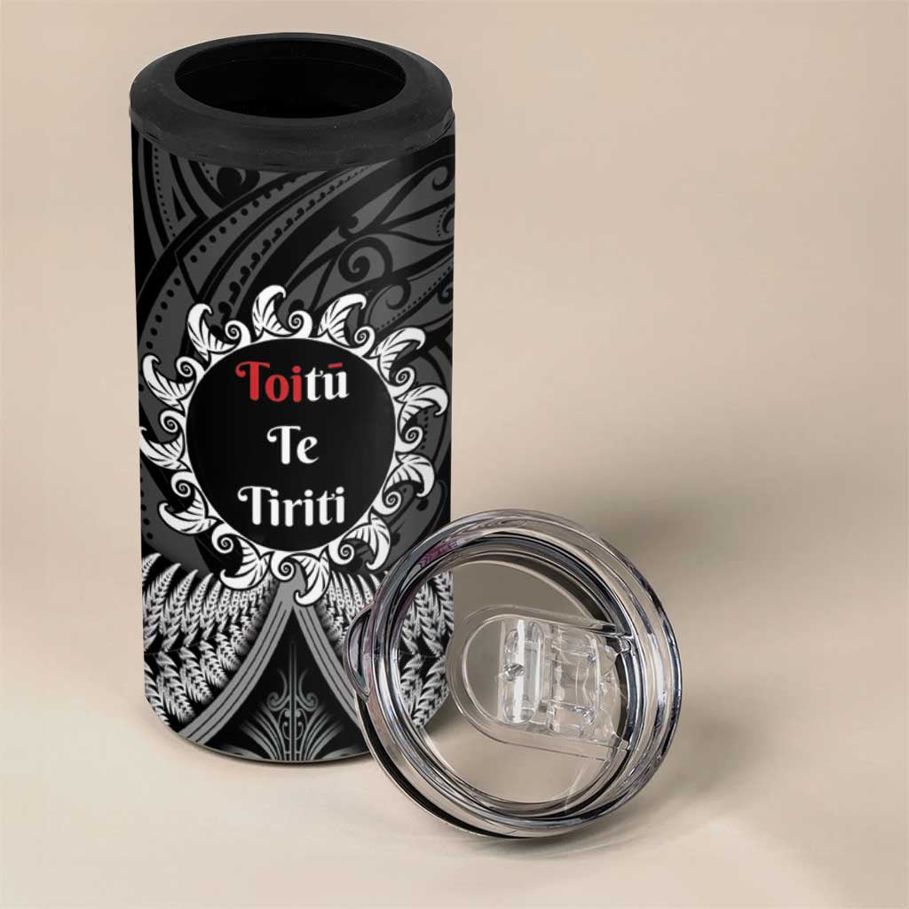 Toitu Te Tiriti Aotearoa Silver Fern 4 in 1 Can Cooler Tumbler Maori Pattern LT01 - Polynesian Pride