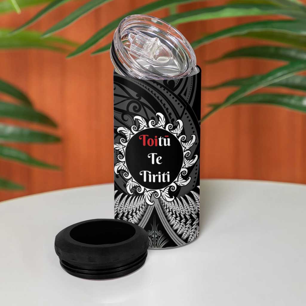 Toitu Te Tiriti Aotearoa Silver Fern 4 in 1 Can Cooler Tumbler Maori Pattern LT01 - Polynesian Pride