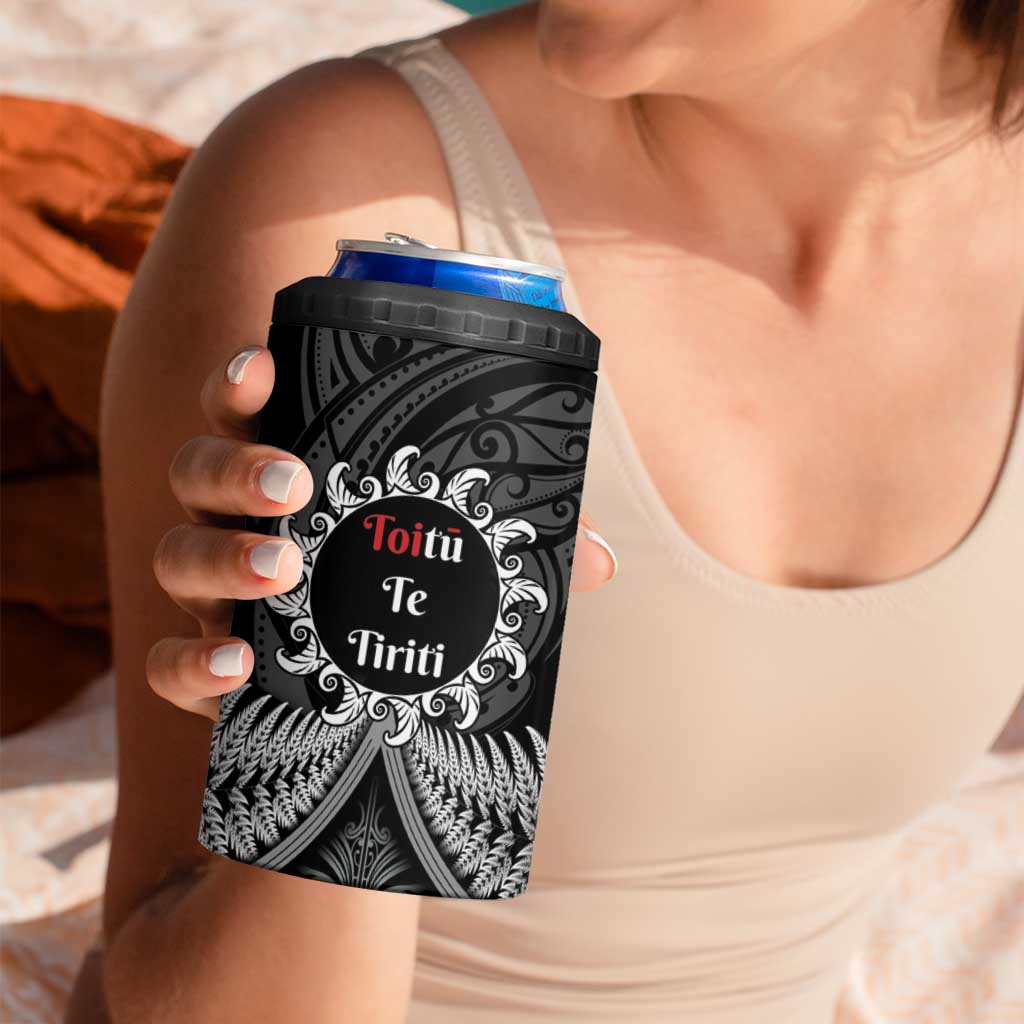 Toitu Te Tiriti Aotearoa Silver Fern 4 in 1 Can Cooler Tumbler Maori Pattern LT01 - Polynesian Pride