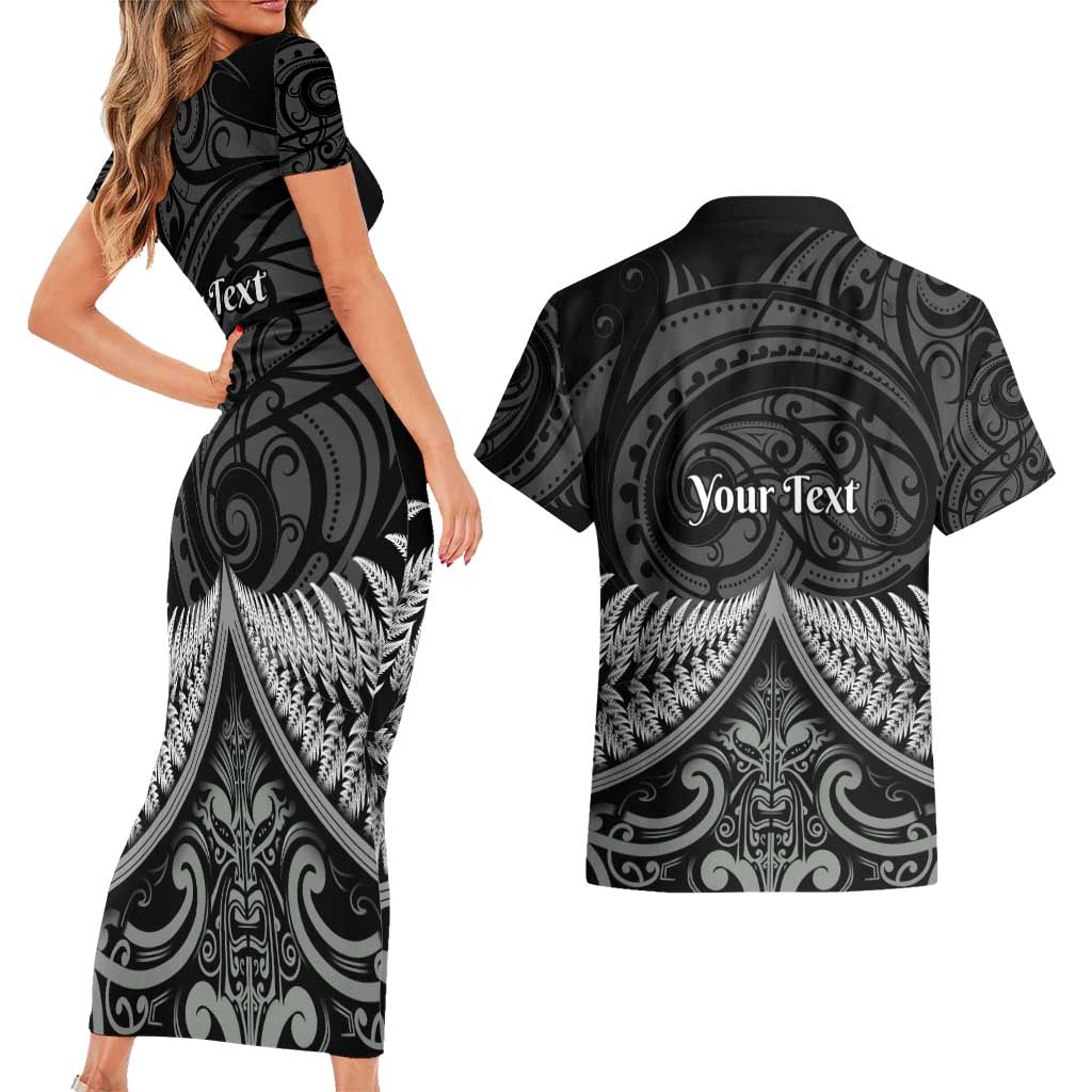 Personalised Toitu Te Tiriti Aotearoa Silver Fern Couples Matching Short Sleeve Bodycon Dress and Hawaiian Shirt New Zealand Maori Pattern LT01 - Polynesian Pride