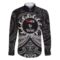 Personalised Toitu Te Tiriti Aotearoa Silver Fern Family Matching Long Sleeve Bodycon Dress and Hawaiian Shirt New Zealand Maori Pattern LT01 Dad's Shirt - Long Sleeve Black - Polynesian Pride