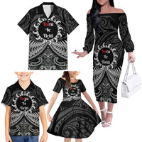 Personalised Toitu Te Tiriti Aotearoa Silver Fern Family Matching Off The Shoulder Long Sleeve Dress and Hawaiian Shirt New Zealand Maori Pattern LT01 - Polynesian Pride