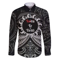 Personalised Toitu Te Tiriti Aotearoa Silver Fern Family Matching Off The Shoulder Long Sleeve Dress and Hawaiian Shirt New Zealand Maori Pattern LT01 Dad's Shirt - Long Sleeve Black - Polynesian Pride