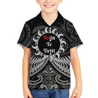 Personalised Toitu Te Tiriti Aotearoa Silver Fern Family Matching Off The Shoulder Long Sleeve Dress and Hawaiian Shirt New Zealand Maori Pattern LT01 Son's Shirt Black - Polynesian Pride