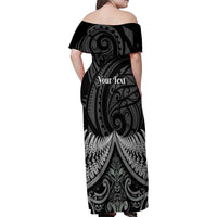 Personalised Toitu Te Tiriti Aotearoa Silver Fern Family Matching Off Shoulder Maxi Dress and Hawaiian Shirt New Zealand Maori Pattern LT01 - Polynesian Pride
