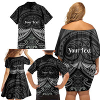 Personalised Toitu Te Tiriti Aotearoa Silver Fern Family Matching Off Shoulder Short Dress and Hawaiian Shirt New Zealand Maori Pattern LT01 - Polynesian Pride