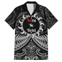 Personalised Toitu Te Tiriti Aotearoa Silver Fern Family Matching Off Shoulder Short Dress and Hawaiian Shirt New Zealand Maori Pattern LT01 Dad's Shirt - Short Sleeve Black - Polynesian Pride