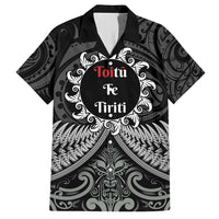 Personalised Toitu Te Tiriti Aotearoa Silver Fern Family Matching Short Sleeve Bodycon Dress and Hawaiian Shirt New Zealand Maori Pattern LT01 Dad's Shirt - Short Sleeve Black - Polynesian Pride