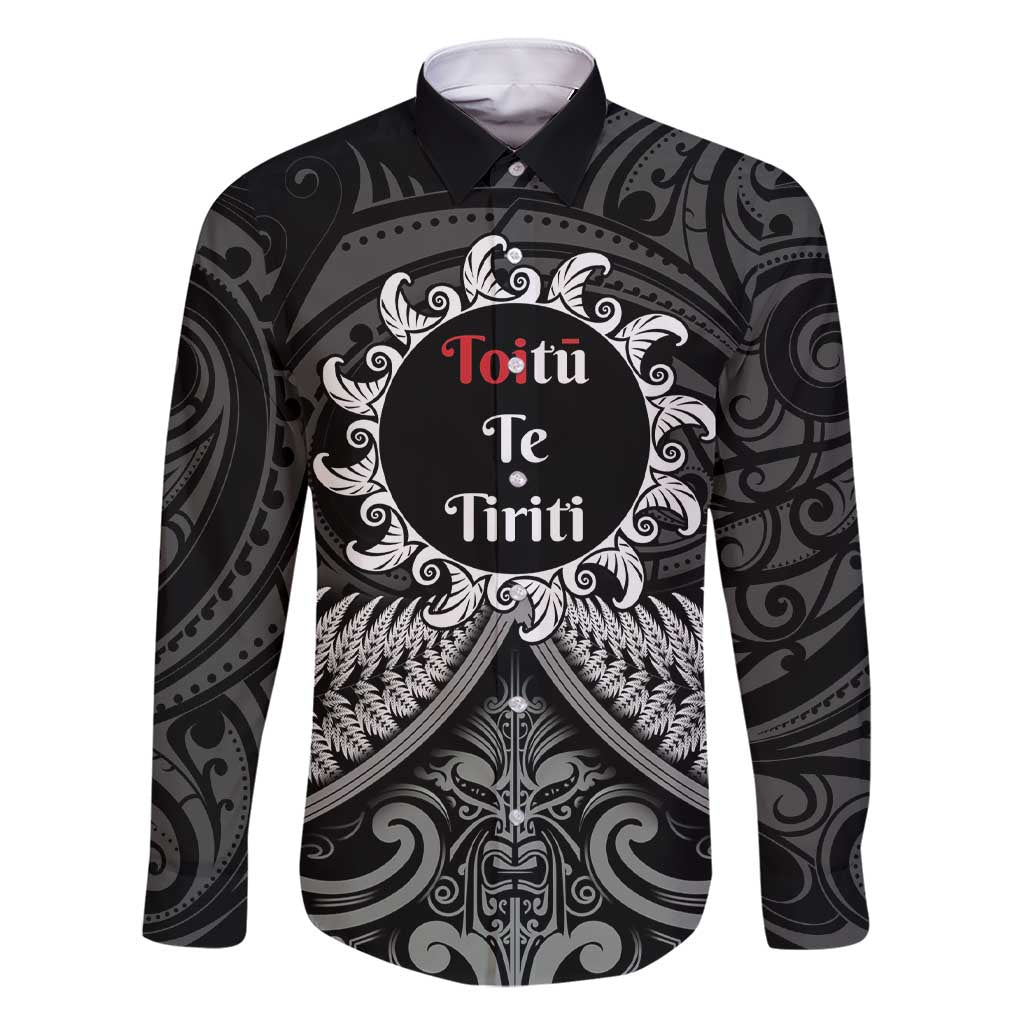 Personalised Toitu Te Tiriti Aotearoa Silver Fern Family Matching Short Sleeve Bodycon Dress and Hawaiian Shirt New Zealand Maori Pattern LT01 Dad's Shirt - Long Sleeve Black - Polynesian Pride