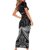 Personalised Toitu Te Tiriti Aotearoa Silver Fern Family Matching Short Sleeve Bodycon Dress and Hawaiian Shirt New Zealand Maori Pattern LT01 - Polynesian Pride