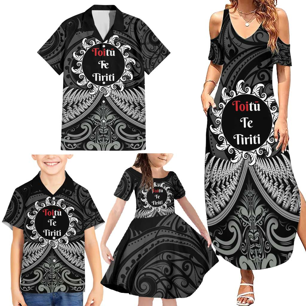 Personalised Toitu Te Tiriti Aotearoa Silver Fern Family Matching Summer Maxi Dress and Hawaiian Shirt New Zealand Maori Pattern LT01 - Polynesian Pride
