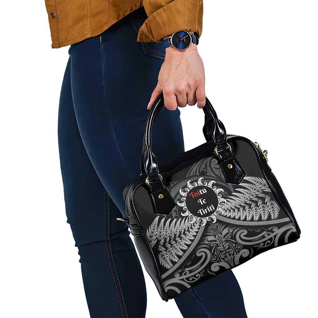 Toitu Te Tiriti Aotearoa Silver Fern Shoulder Handbag New Zealand Maori Pattern