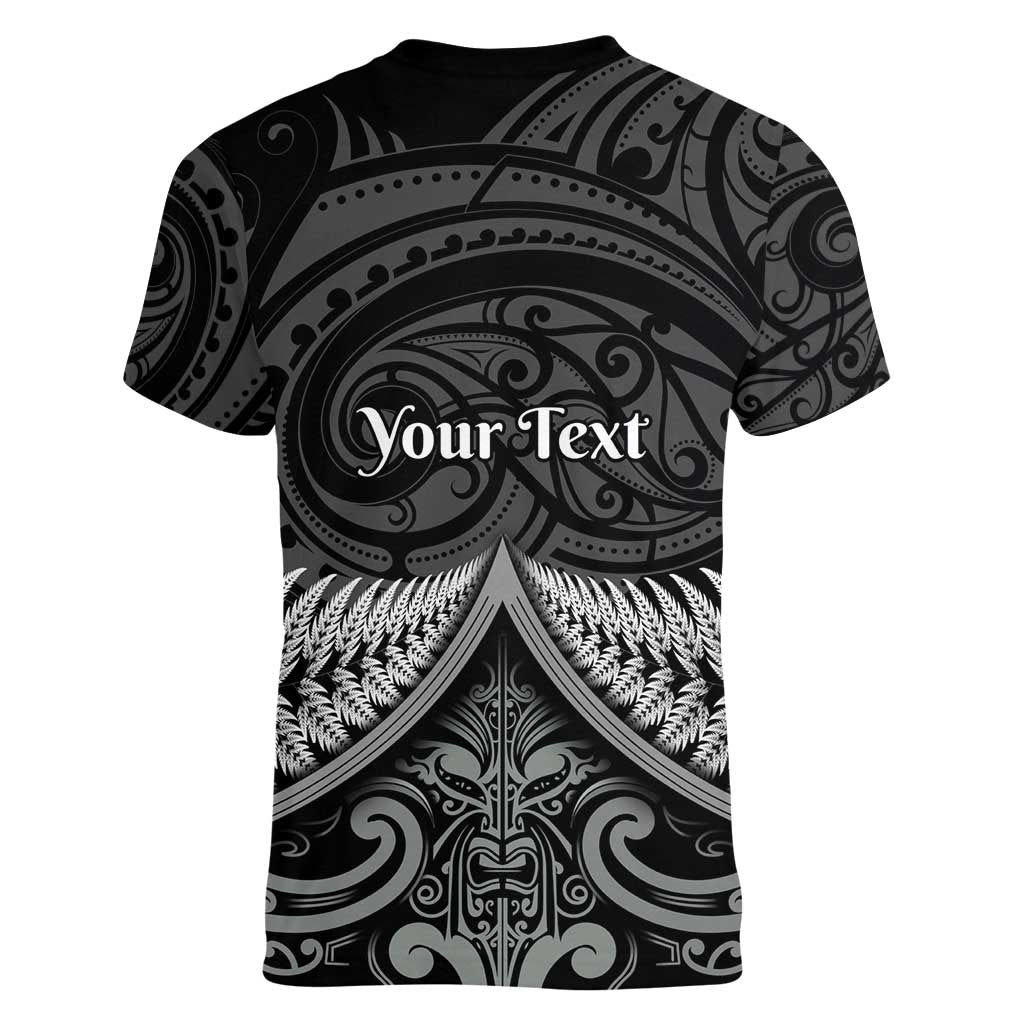 Personalised Toitu Te Tiriti Aotearoa Silver Fern Women V-Neck T-Shirt New Zealand Maori Pattern