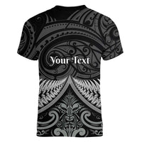 Personalised Toitu Te Tiriti Aotearoa Silver Fern Women V-Neck T-Shirt New Zealand Maori Pattern