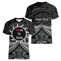 Personalised Toitu Te Tiriti Aotearoa Silver Fern Women V-Neck T-Shirt New Zealand Maori Pattern