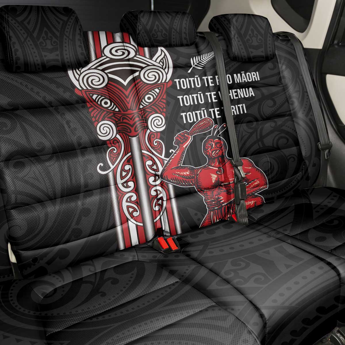 Toitu Te Reo Maori Toitu Te Whenua Toitu Te Tiriti Back Car Seat Cover Maori Warrior New Zealand LT01 - Polynesian Pride