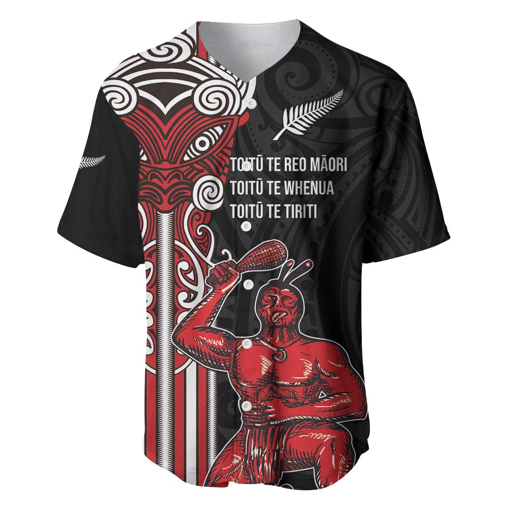Toitu Te Reo Maori Toitu Te Whenua Toitu Te Tiriti Baseball Jersey Maori Warrior New Zealand LT01 Black - Polynesian Pride