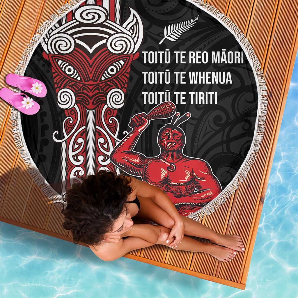 Toitu Te Reo Maori Toitu Te Whenua Toitu Te Tiriti Beach Blanket Maori Warrior New Zealand LT01 - Polynesian Pride
