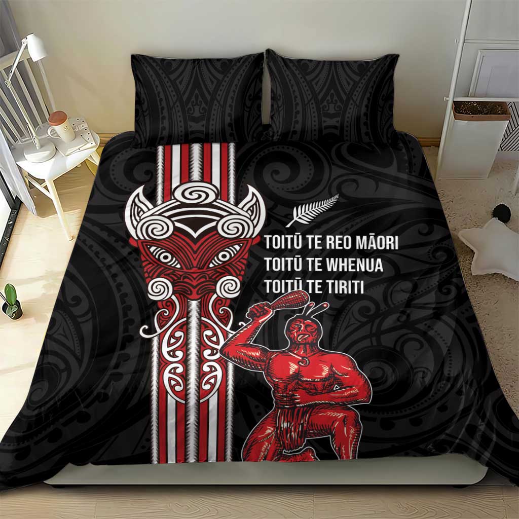 Toitu Te Reo Maori Toitu Te Whenua Toitu Te Tiriti Bedding Set Maori Warrior New Zealand LT01 - Polynesian Pride