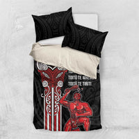 Toitu Te Reo Maori Toitu Te Whenua Toitu Te Tiriti Bedding Set Maori Warrior New Zealand LT01 US Twin 172cm x 218cm Black - Polynesian Pride