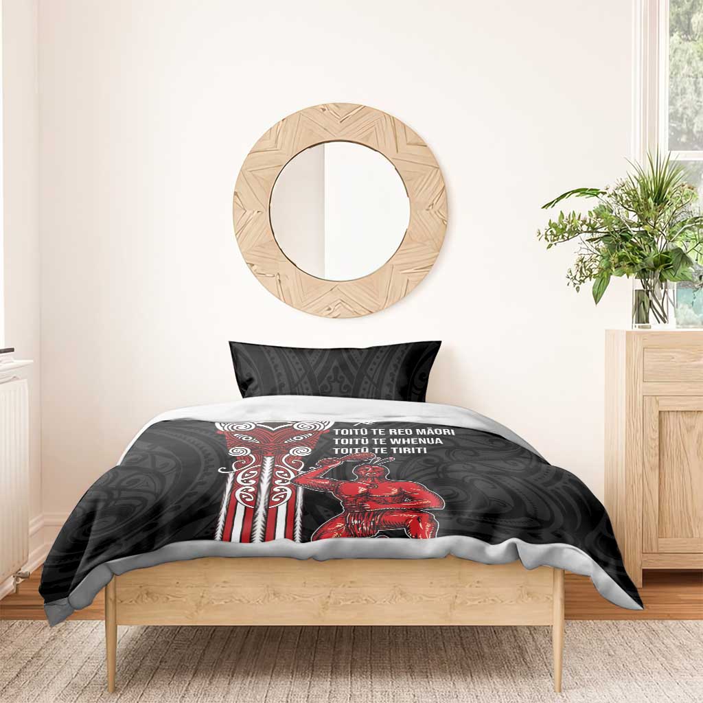 Toitu Te Reo Maori Toitu Te Whenua Toitu Te Tiriti Bedding Set Maori Warrior New Zealand LT01 - Polynesian Pride