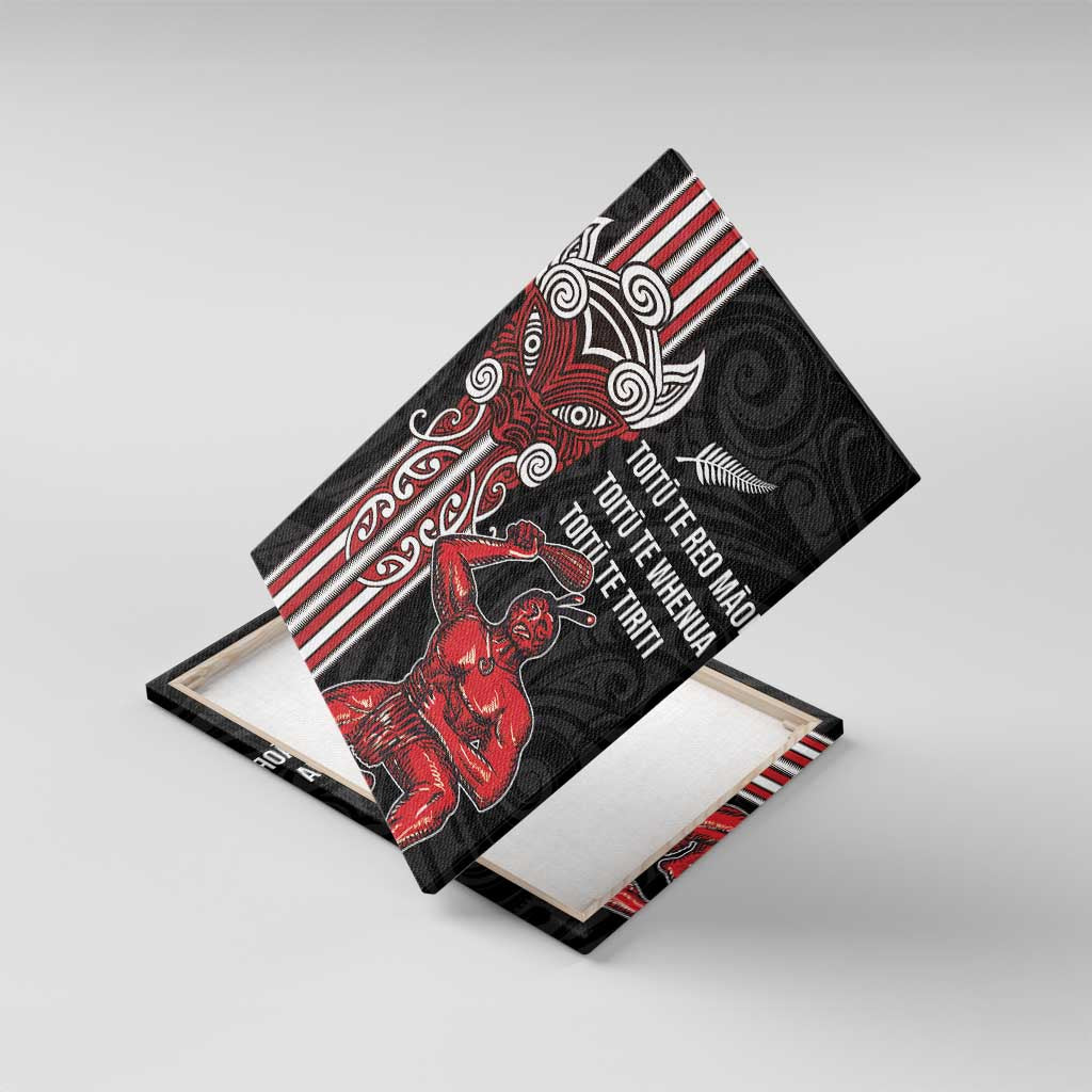Toitu Te Reo Maori Toitu Te Whenua Toitu Te Tiriti Canvas Wall Art Maori Warrior New Zealand LT01 With Frame Black - Polynesian Pride