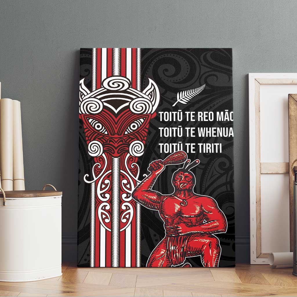 Toitu Te Reo Maori Toitu Te Whenua Toitu Te Tiriti Canvas Wall Art Maori Warrior New Zealand LT01 - Polynesian Pride