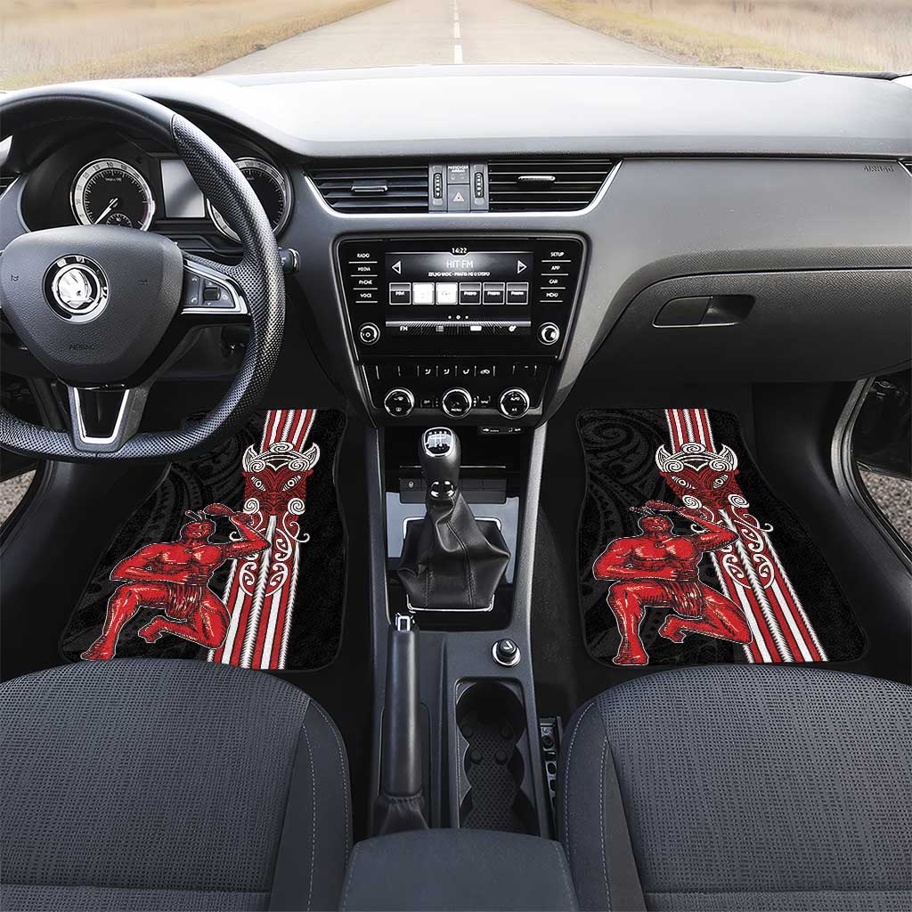 Toitu Te Reo Maori Toitu Te Whenua Toitu Te Tiriti Car Mats Maori Warrior New Zealand LT01 Set 2pcs - Front Black - Polynesian Pride