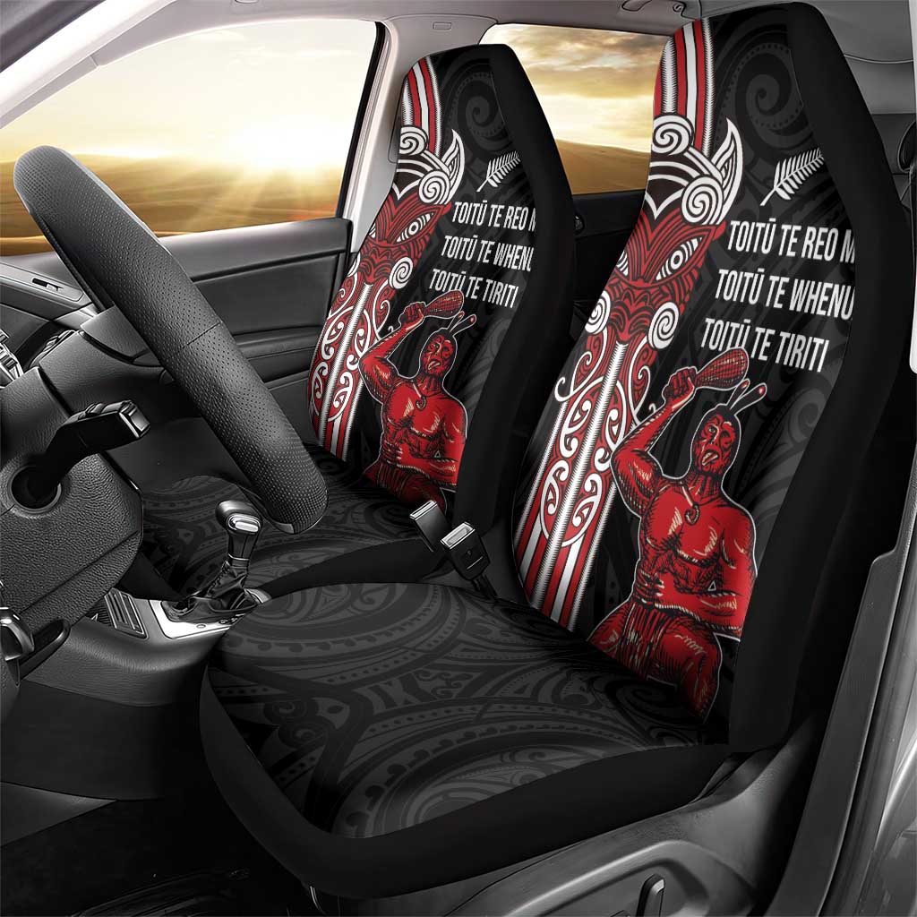 Toitu Te Reo Maori Toitu Te Whenua Toitu Te Tiriti Car Seat Cover Maori Warrior New Zealand LT01 - Polynesian Pride
