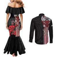 Toitu Te Reo Maori Toitu Te Whenua Toitu Te Tiriti Couples Matching Mermaid Dress and Long Sleeve Button Shirt Maori Warrior New Zealand