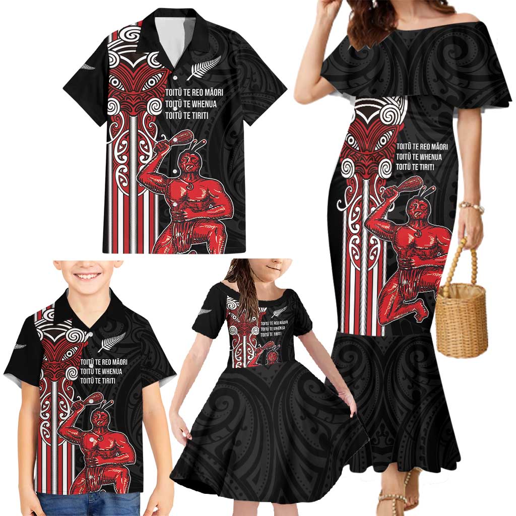Toitu Te Reo Maori Toitu Te Whenua Toitu Te Tiriti Family Matching Mermaid Dress and Hawaiian Shirt Maori Warrior New Zealand LT01 - Polynesian Pride
