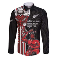 Toitu Te Reo Maori Toitu Te Whenua Toitu Te Tiriti Family Matching Mermaid Dress and Hawaiian Shirt Maori Warrior New Zealand LT01 Dad's Shirt - Long Sleeve Black - Polynesian Pride