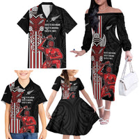 Toitu Te Reo Maori Toitu Te Whenua Toitu Te Tiriti Family Matching Off The Shoulder Long Sleeve Dress and Hawaiian Shirt Maori Warrior New Zealand LT01 - Polynesian Pride