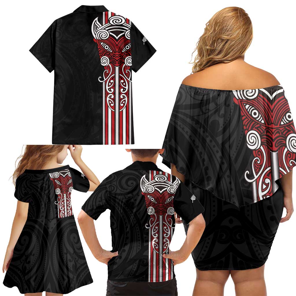 Toitu Te Reo Maori Toitu Te Whenua Toitu Te Tiriti Family Matching Off Shoulder Short Dress and Hawaiian Shirt Maori Warrior New Zealand LT01 - Polynesian Pride