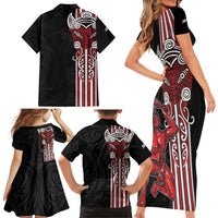 Toitu Te Reo Maori Toitu Te Whenua Toitu Te Tiriti Family Matching Short Sleeve Bodycon Dress and Hawaiian Shirt Maori Warrior New Zealand LT01 - Polynesian Pride