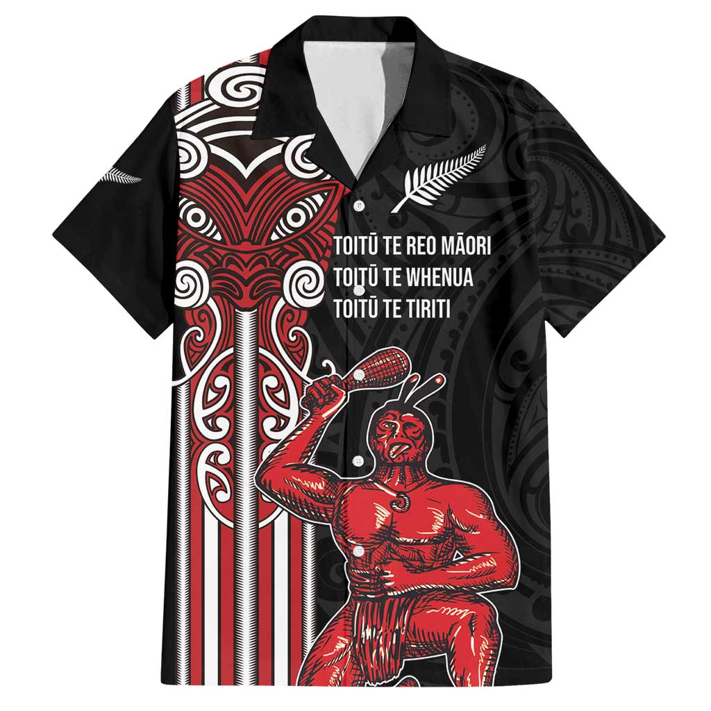 Toitu Te Reo Maori Toitu Te Whenua Toitu Te Tiriti Family Matching Summer Maxi Dress and Hawaiian Shirt Maori Warrior New Zealand LT01 Dad's Shirt - Short Sleeve Black - Polynesian Pride