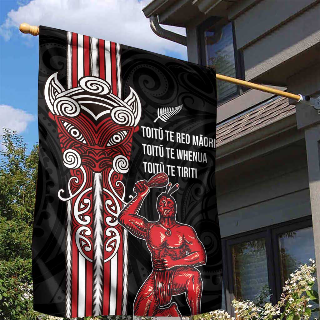 Toitu Te Reo Maori Toitu Te Whenua Toitu Te Tiriti Garden Flag Maori Warrior New Zealand LT01 - Polynesian Pride