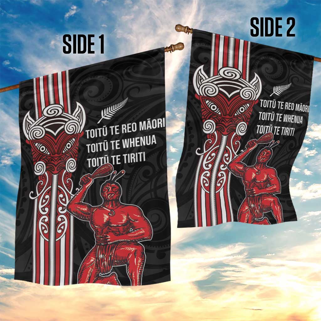 Toitu Te Reo Maori Toitu Te Whenua Toitu Te Tiriti Garden Flag Maori Warrior New Zealand LT01 - Polynesian Pride