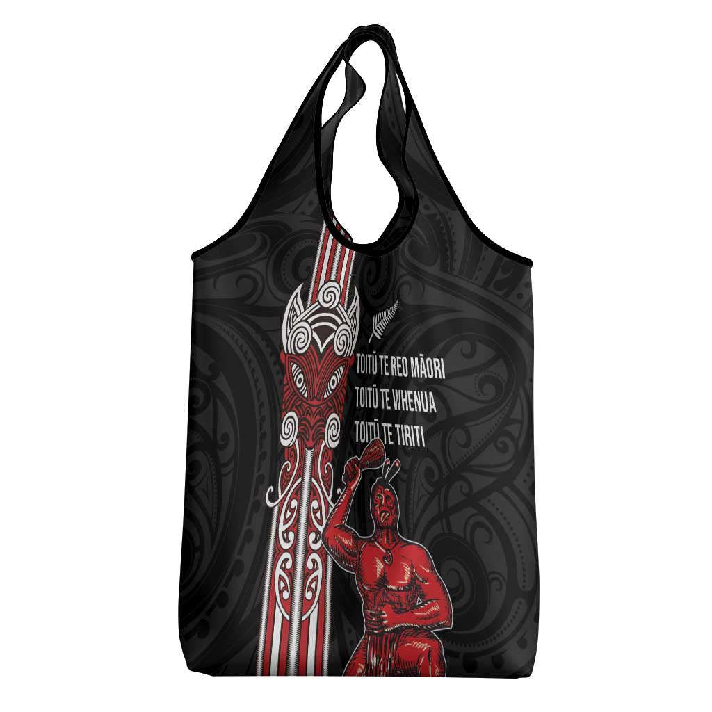 Toitu Te Reo Maori Toitu Te Whenua Toitu Te Tiriti Grocery Bag Maori Warrior New Zealand LT01 - Polynesian Pride