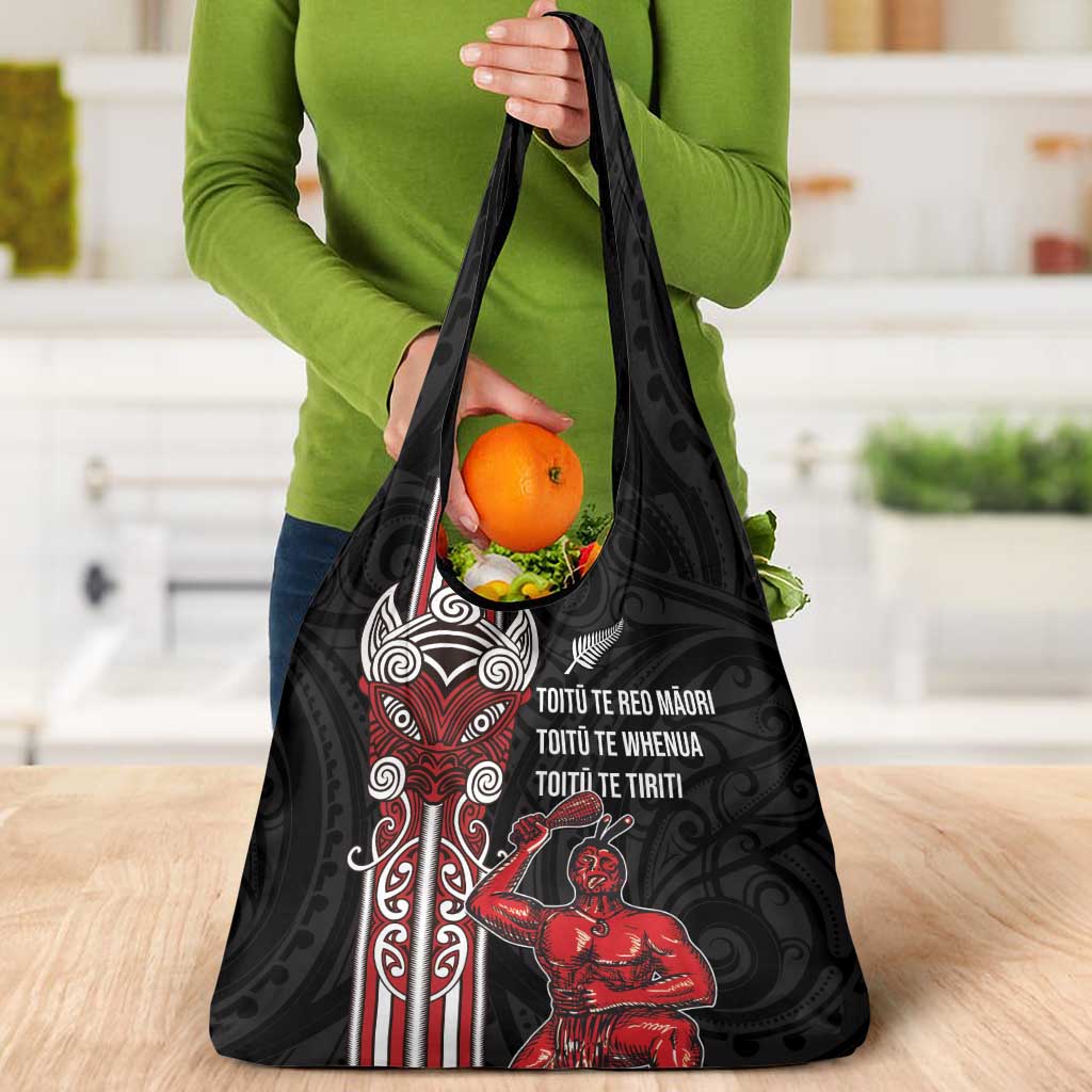 Toitu Te Reo Maori Toitu Te Whenua Toitu Te Tiriti Grocery Bag Maori Warrior New Zealand LT01 - Polynesian Pride