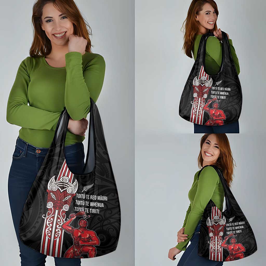 Toitu Te Reo Maori Toitu Te Whenua Toitu Te Tiriti Grocery Bag Maori Warrior New Zealand LT01 - Polynesian Pride