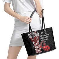 Toitu Te Reo Maori Toitu Te Whenua Toitu Te Tiriti Leather Tote Bag Maori Warrior New Zealand LT01 - Polynesian Pride