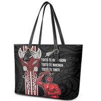 Toitu Te Reo Maori Toitu Te Whenua Toitu Te Tiriti Leather Tote Bag Maori Warrior New Zealand LT01 - Polynesian Pride