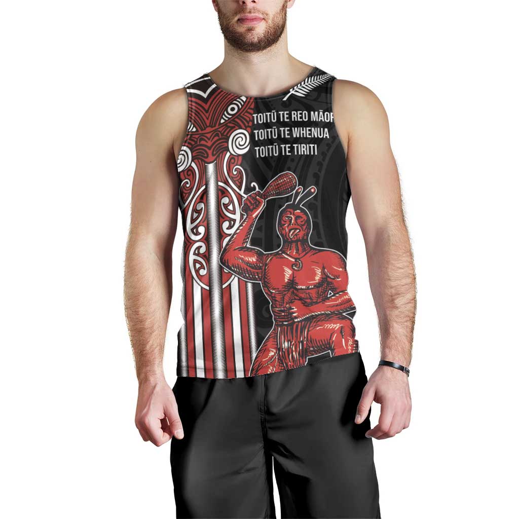 Toitu Te Reo Maori Toitu Te Whenua Toitu Te Tiriti Men Tank Top Maori Warrior New Zealand LT01 - Polynesian Pride