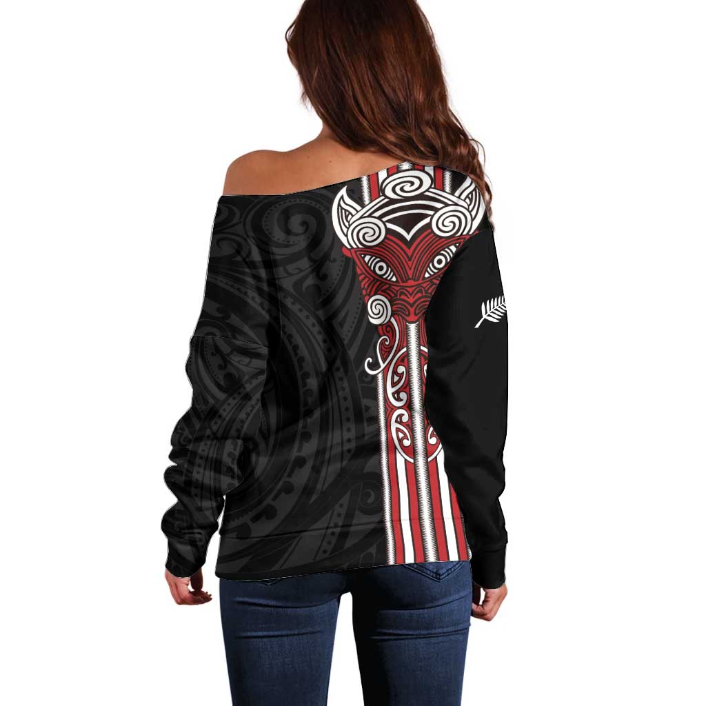 Toitu Te Reo Maori Toitu Te Whenua Toitu Te Tiriti Off Shoulder Sweater Maori Warrior New Zealand LT01 - Polynesian Pride