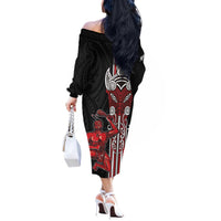 Toitu Te Reo Maori Toitu Te Whenua Toitu Te Tiriti Off The Shoulder Long Sleeve Dress Maori Warrior New Zealand LT01 - Polynesian Pride