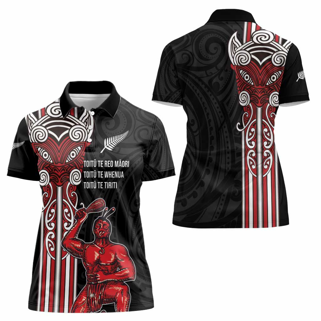 Toitu Te Reo Maori Toitu Te Whenua Toitu Te Tiriti Women Polo Shirt Maori Warrior New Zealand LT01 - Polynesian Pride