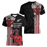 Toitu Te Reo Maori Toitu Te Whenua Toitu Te Tiriti Women V-Neck T-Shirt Maori Warrior New Zealand