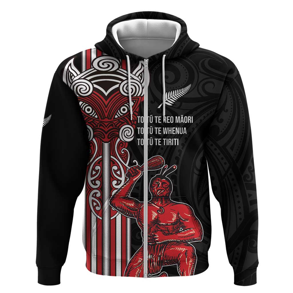 Toitu Te Reo Maori Toitu Te Whenua Toitu Te Tiriti Zip Hoodie Maori Warrior New Zealand LT01 Zip Hoodie Black - Polynesian Pride